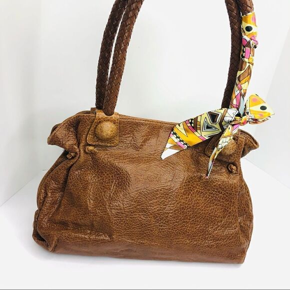 Fatto a mano by Carlos Falchi Vintage Leather Satchel Bag Purse w Accent Scarf - Picture 4 of 9
